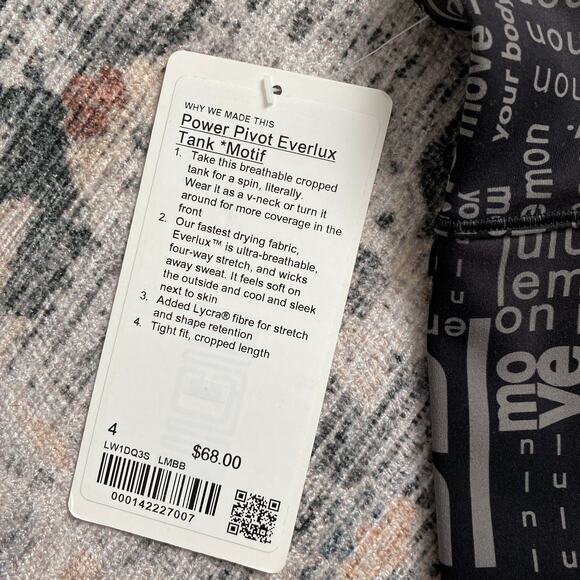 NWT Lululemon Power Pivot Everlux Tank Motif Women's 4 Black Logo Print - Picture 6 of 8
